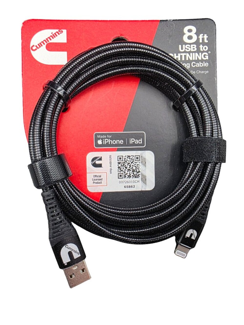 Cummins Usb To Lightning Flex Steel Charging Cable 8Ft Metal Braided 00726010Cm